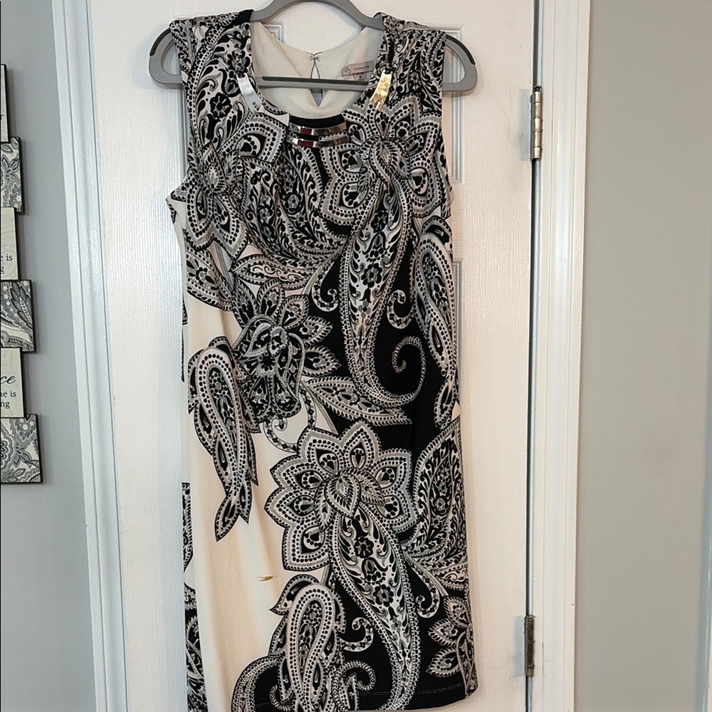 Elegant Black and White Paisley Dress